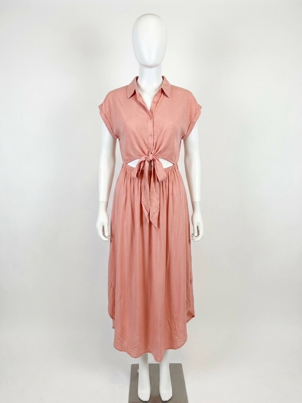 NEW KORI button up tie front detailing midi dress in mauve